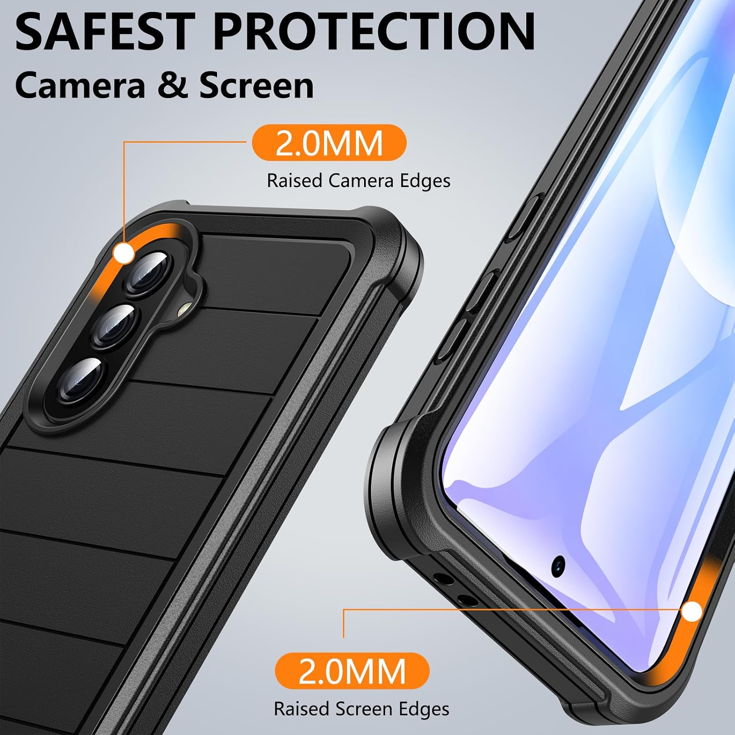 Detalle de Hensinple Galaxy A37 5G Case with Tempered Glass Screen Protector — Heavy-Duty Military Shockproof TPU Cover (Black)