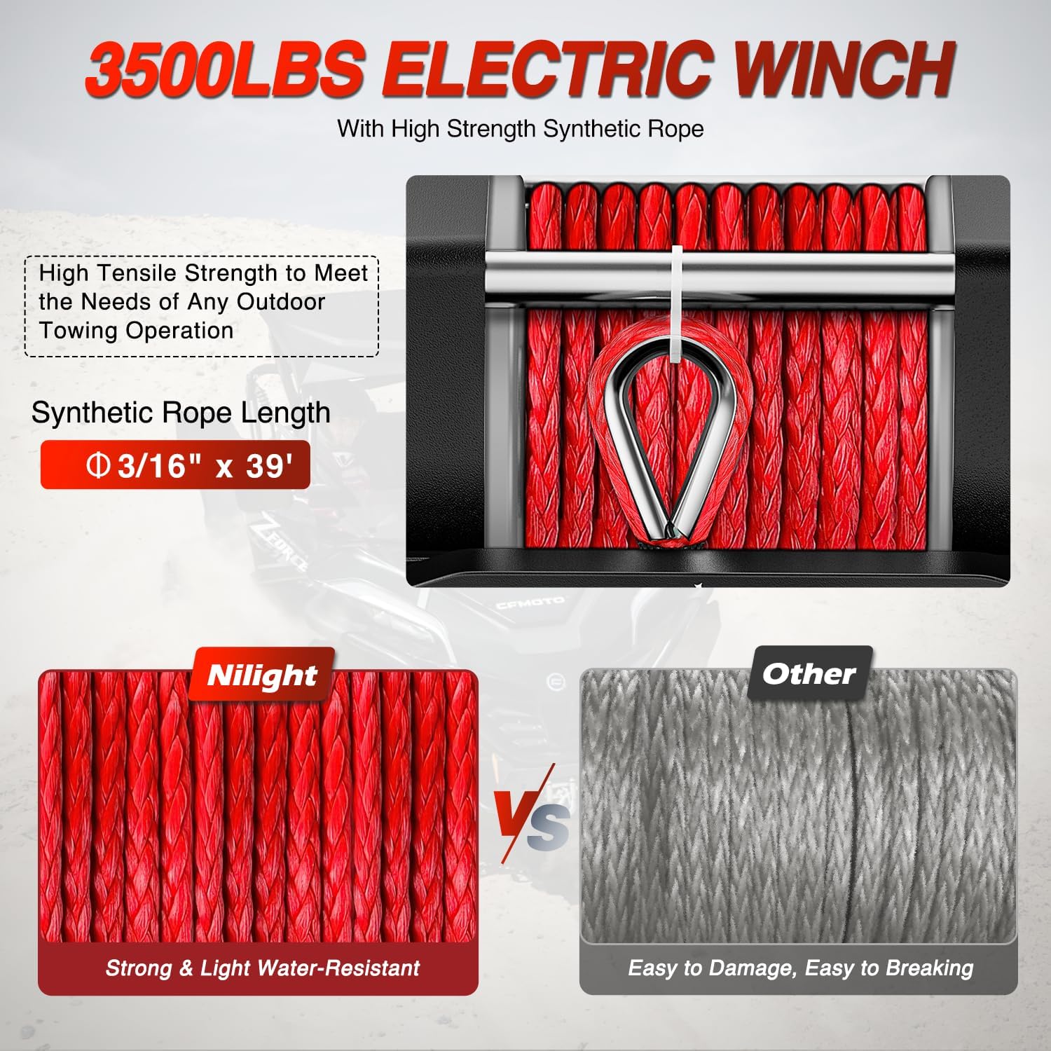 Detalle 2 de Nilight 3500 lbs ATV Winch 3500 lb capacity
