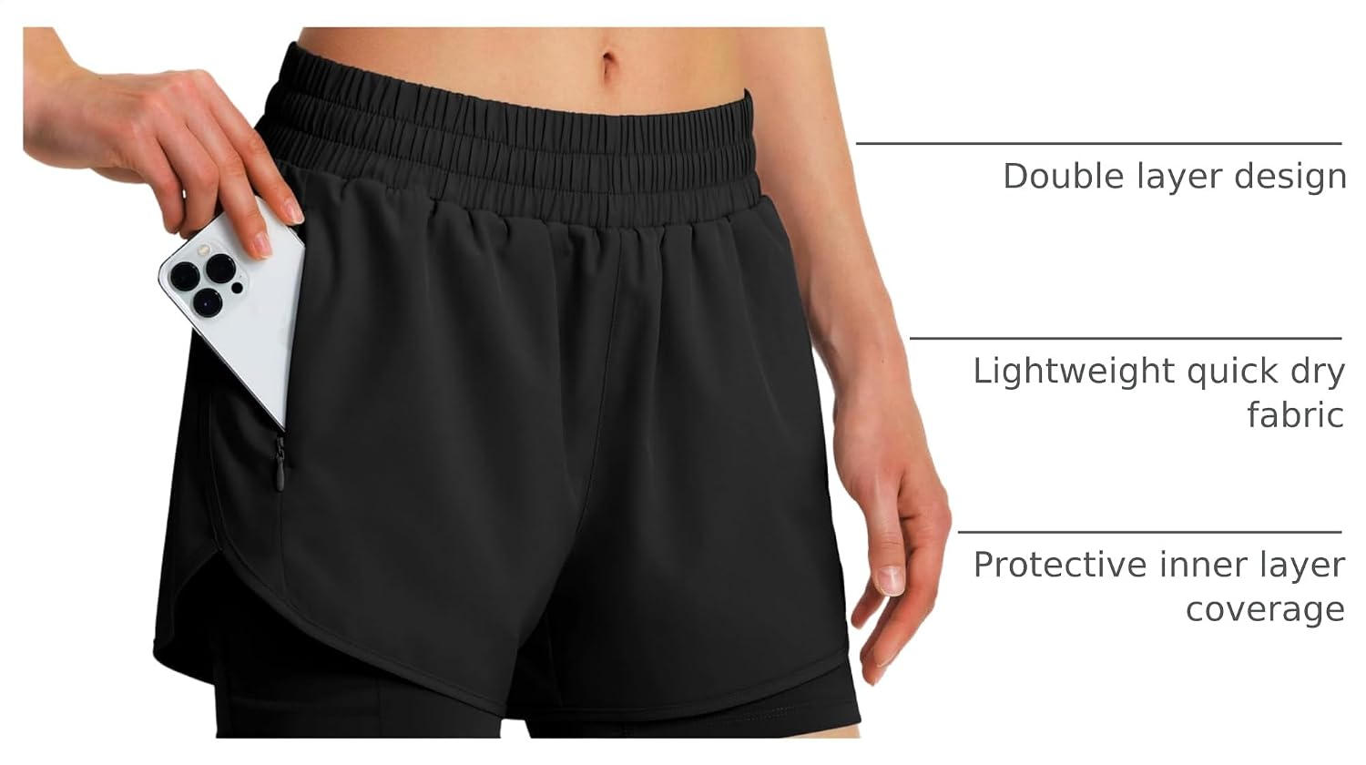 Thumbnail 3 de Ksmien Women's 2 in 1 Running Shorts with Liner and Phone Pockets
