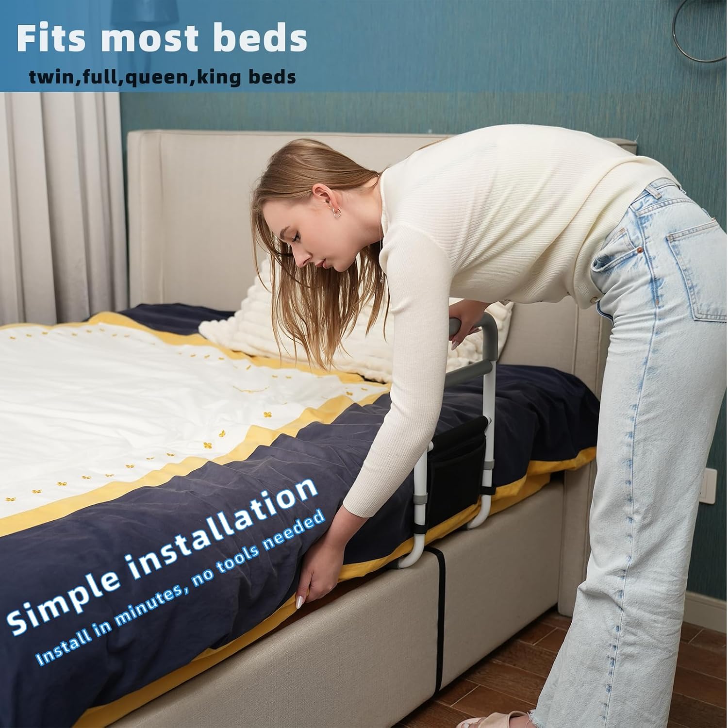 Detalle 1 de YrHeiper XCL-6602 Bed Assist Rail, Metal Frame, Non-Slip Grip and Storage Pocket