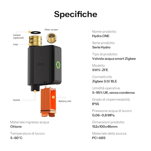 Thumbnail 8 de SONOFF SWV-ZFE Hydro ONE: Timer Zigbee per irrigazione con flussometro e ingresso in ottone