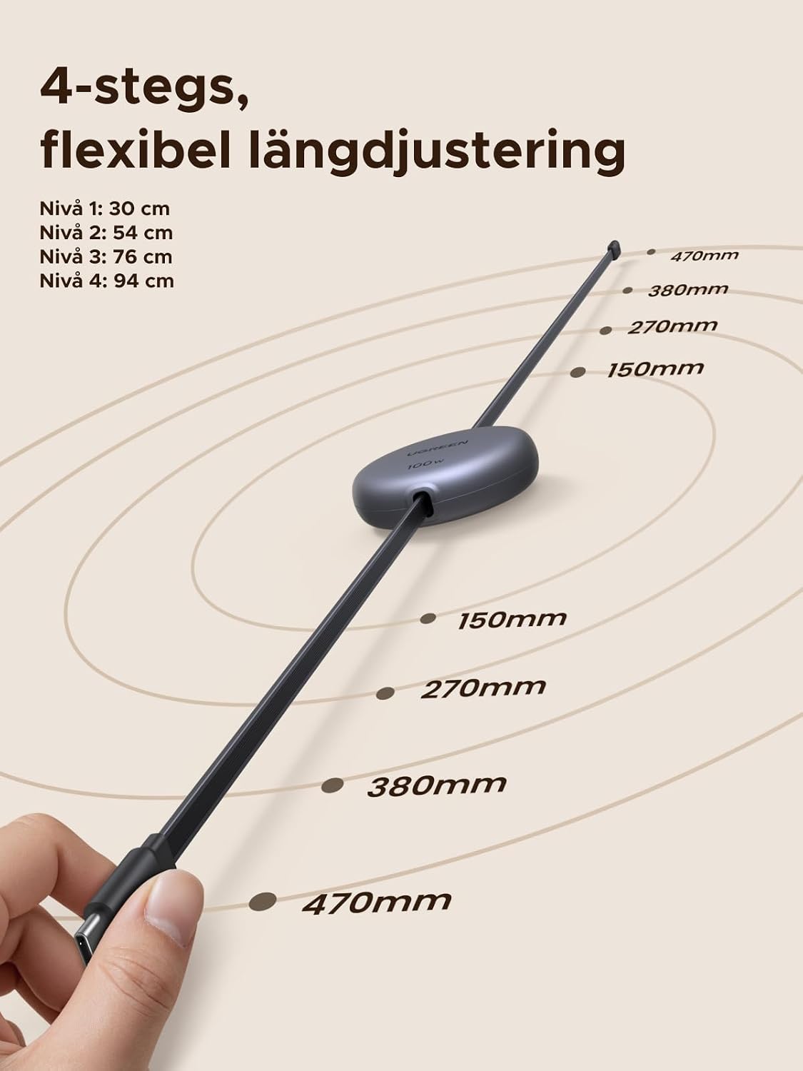 Thumbnail 2 de UGREEN USB-C-kabel 100 W, 1 m – infällbar med PD 3.0 och PPS