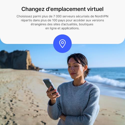 Detalle de NordVPN Amazon Essentiel – VPN, gestionnaire de mots de passe et sécurité réseau (1 mois, 10 appareils)