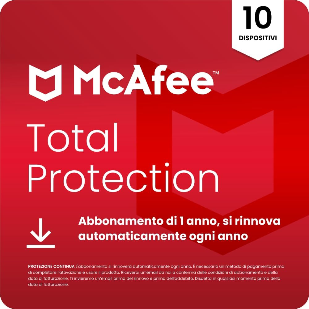 Detalle de McAfee Total Protection - 10 Dispositivi 2026: antivirus, VPN, protezione identità e gestione password (1 anno)