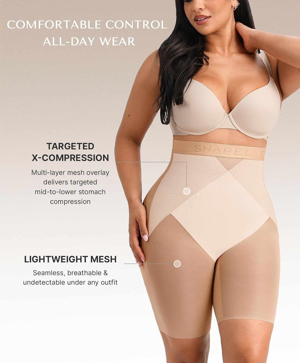 Thumbnail 2 de SHAPELLX Women's Shapewear Shorts with High-Waist Tummy Control