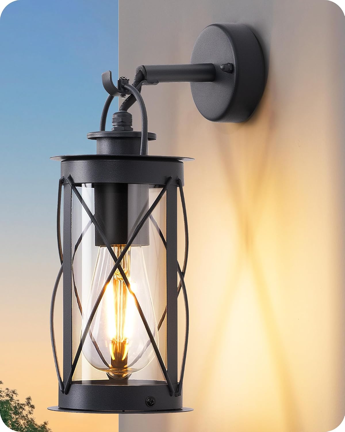 Detalle de EDISHINE Wandleuchte Außen/Innen – Retro-Design mit Aluminiumrahmen, IP44, E27