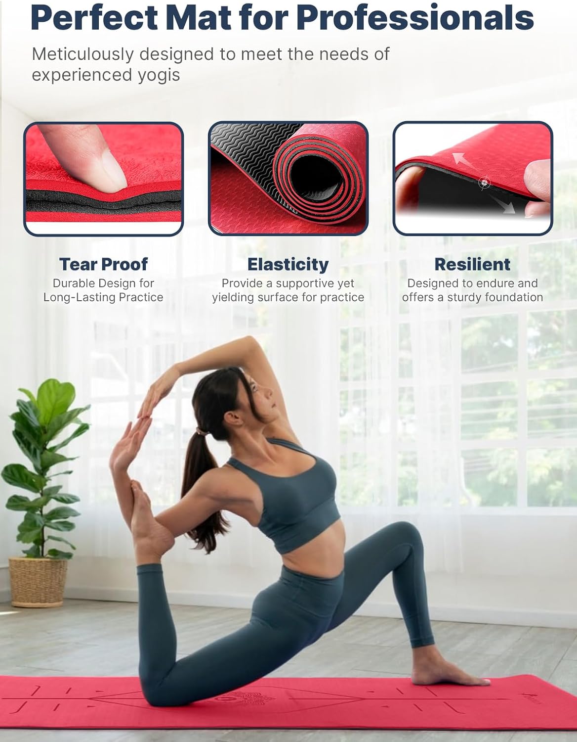 Thumbnail 4 de ROMIX Pro Yoga Matte mit Körper-Ausrichtungslinien – rutschfeste TPE Yogamatte (6 mm) inkl. Tragetasche