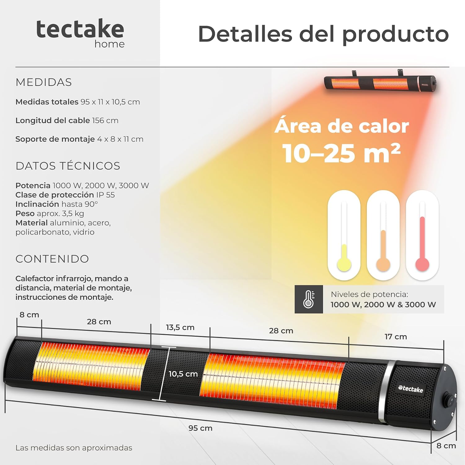 Thumbnail 5 de tectake Calentador infrarrojo inclinable 3 niveles