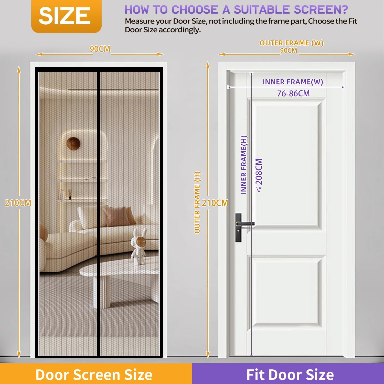 Detalle 2 de PIGETALE Magnetic Fly Screen Door 90x210cm: Easy, Hands-Free Entry with Strong Magnets
