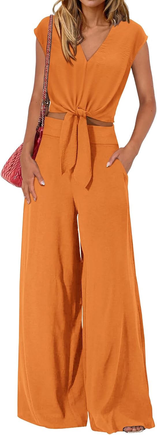 Thumbnail 5 de PrettyGarden Women's Summer 2-Piece Set Cap Sleeve Crop Tops & Wide Leg Pants