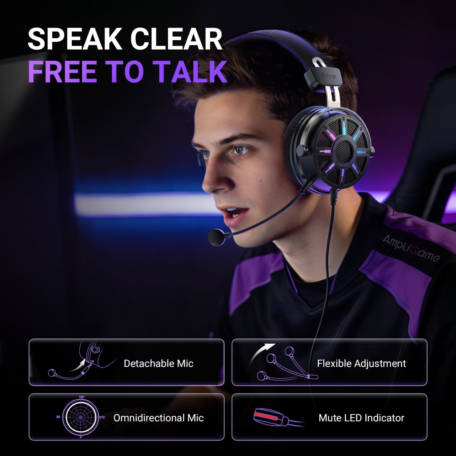 Thumbnail 6 de FIFINE H19BP Wired Open-Back Gaming Headset (7.1 Surround, RGB, USB Control Box) with Mic