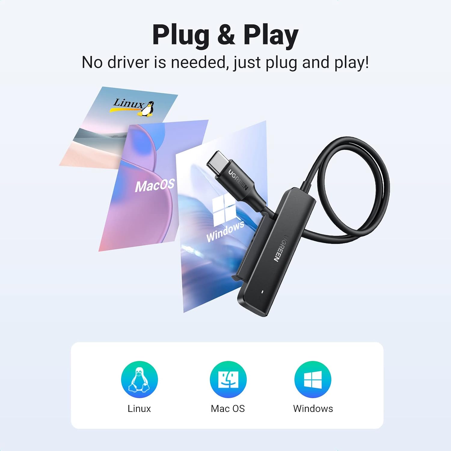 Thumbnail 5 de UGREEN SATA to USB-C Adapter Cable for 2.5" HDD/SSD with UASP (SATA III, Plug and Play)