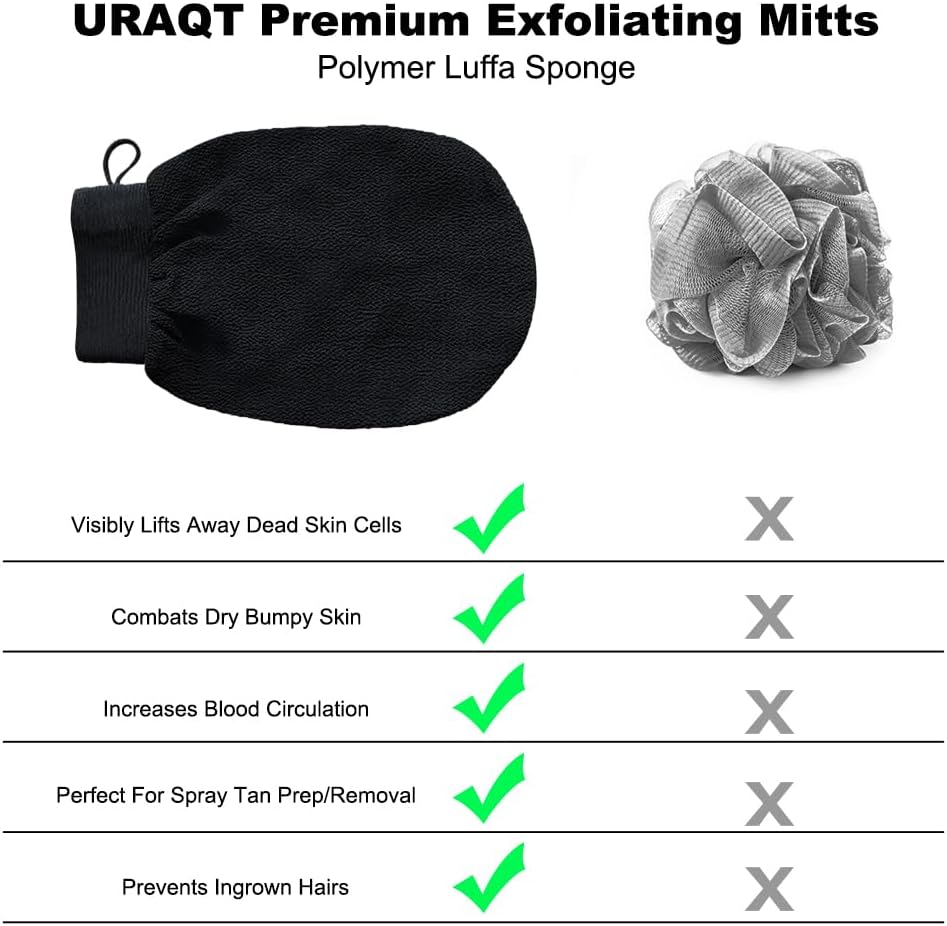 Detalle de URAQT Gant Exfoliant – Kit de 3 gants pour gommage sous la douche (Noir, Marron foncé, Blanc)