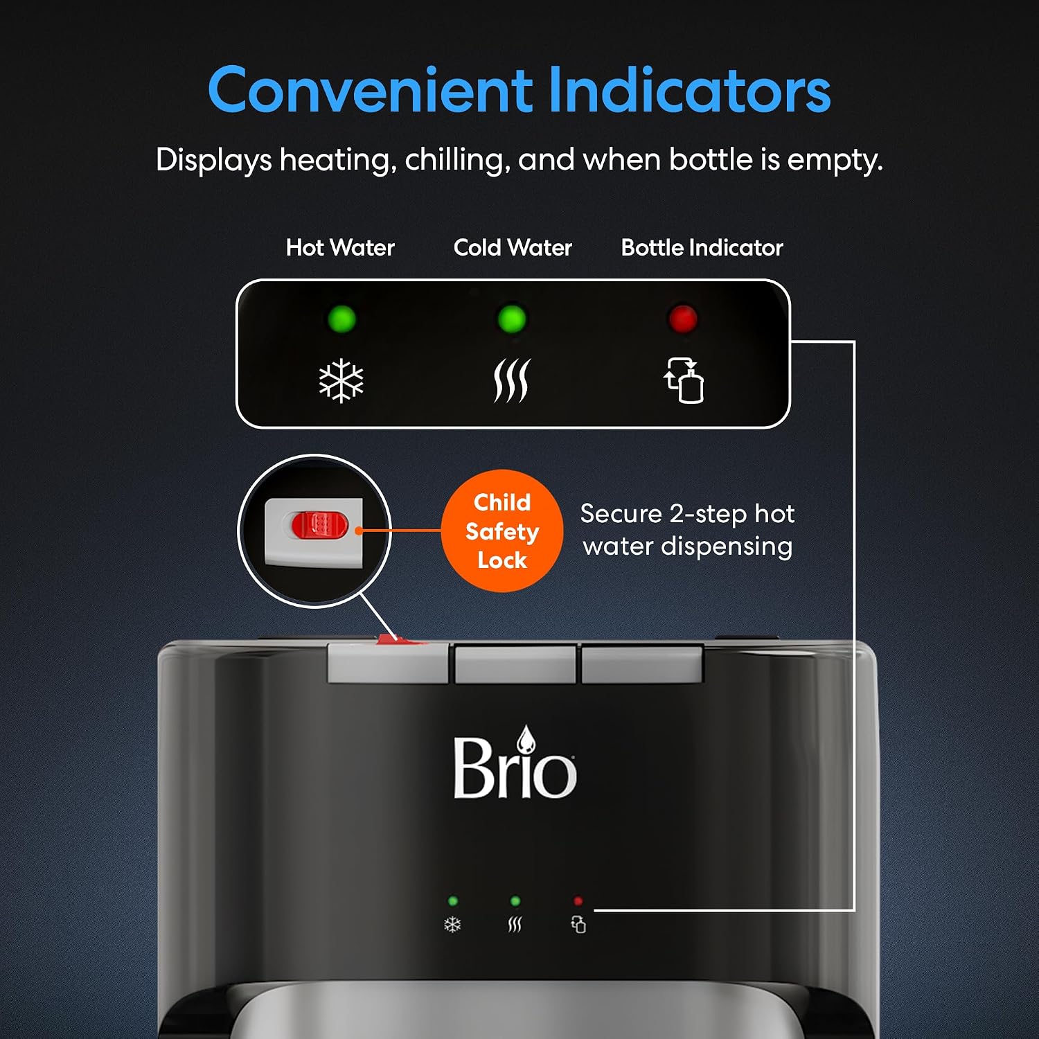 Thumbnail 2 de Brio Bottom Load Water Cooler Dispenser for 5 Gallon Bottles – 3 Temperatures with Child Lock and LED Bottle Alert