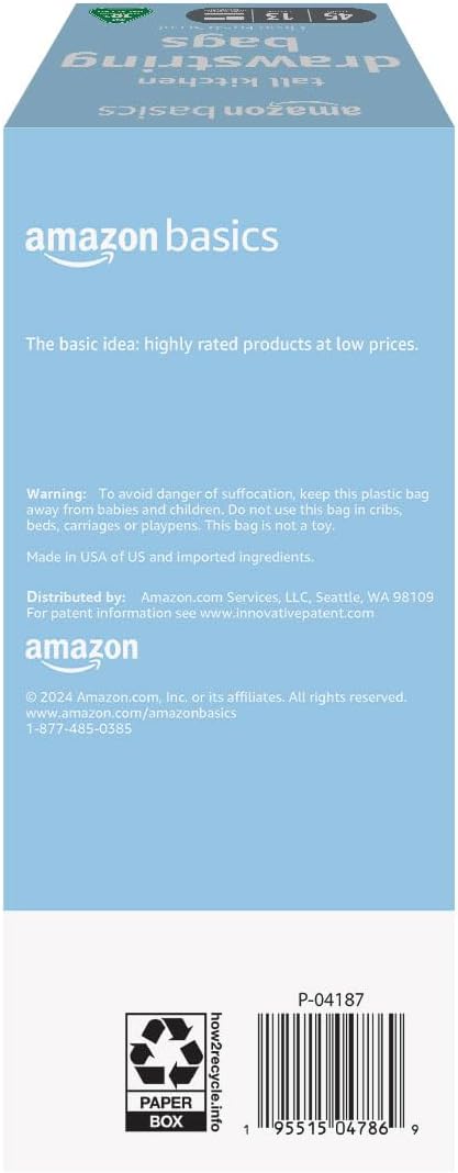 Thumbnail 1 de Amazon Basics 13 Gallon Tall Kitchen Drawstring Trash Bags (Clean Fresh Scent, 45 Count, 10% Recycled)