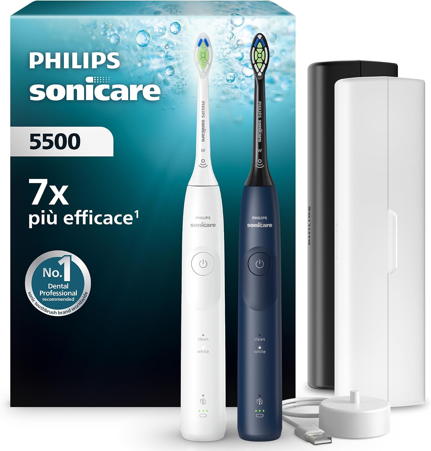 Detalle de Philips Sonicare 5500 (HX7119/01) spazzolino elettrico sonico con 2 modalità, avviso di pressione e EasyStart, confezione da 2