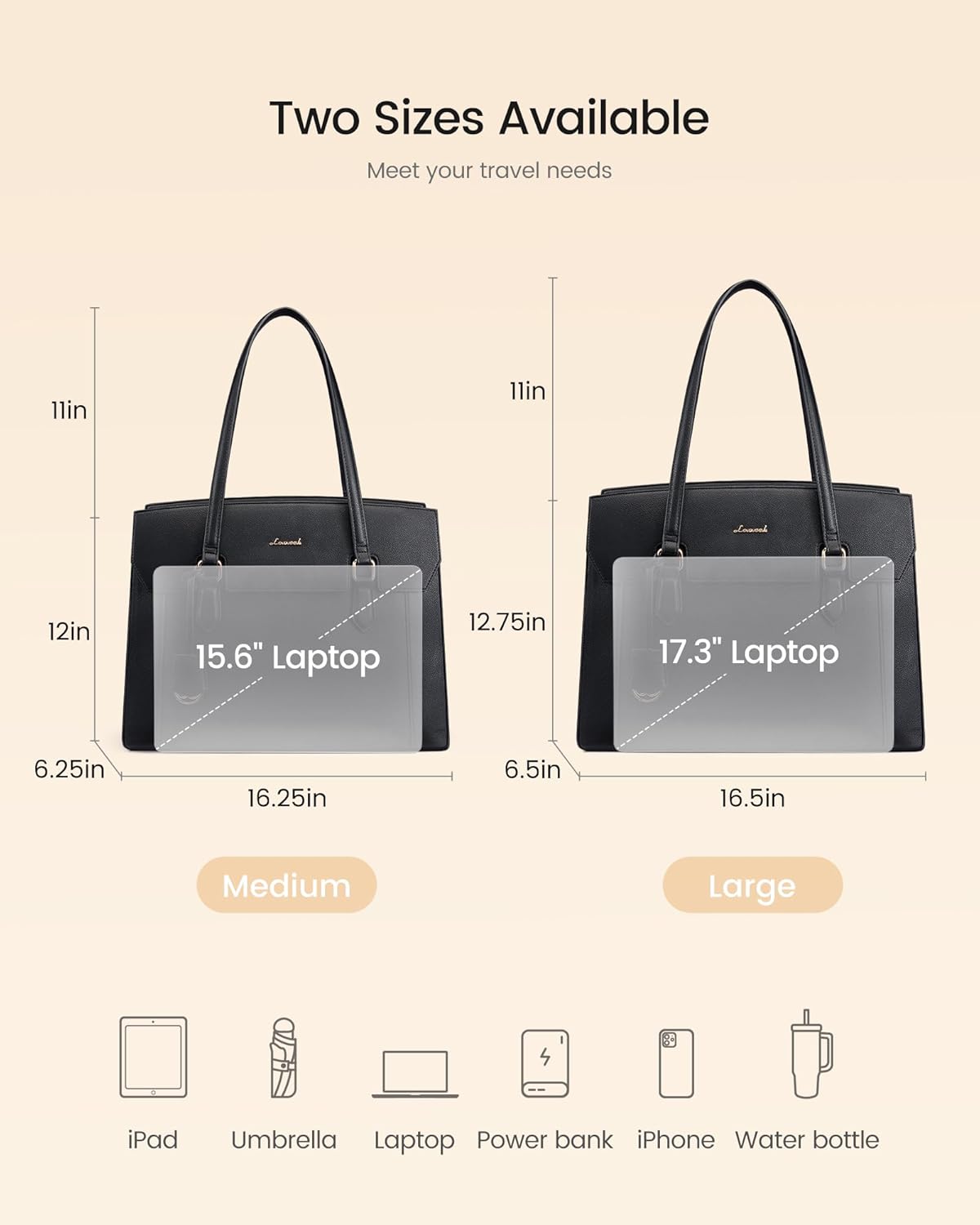 Thumbnail 5 de LOVEVOOK Laptop Handtasche für Damen (bis 15,6 Zoll) – elegante Shopper-Tote mit Reißverschluss