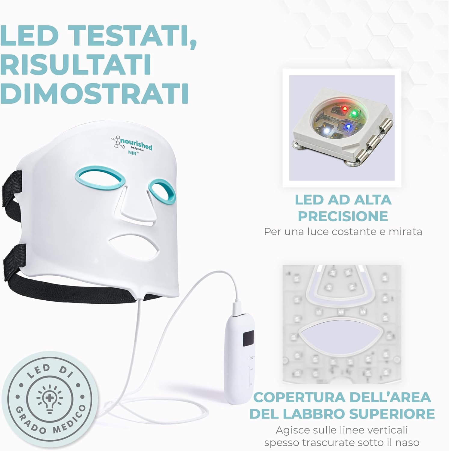 Detalle de Nourished Bodynskin Maschera LED Viso 7 Colori 114 LED