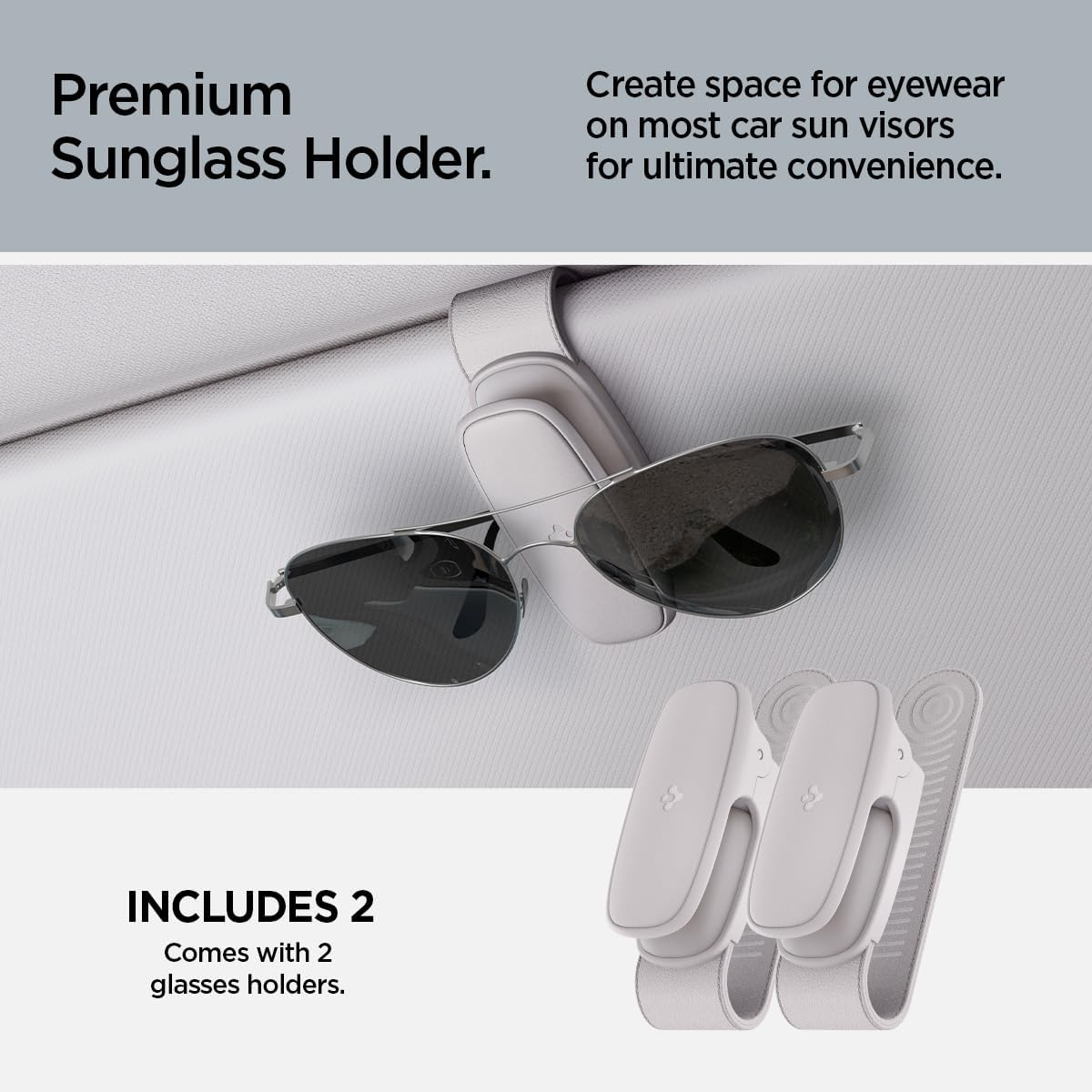 Thumbnail 1 de Spigen support lunettes universel avec pince en silicone pour pare-soleil (lot de 2) – Gris