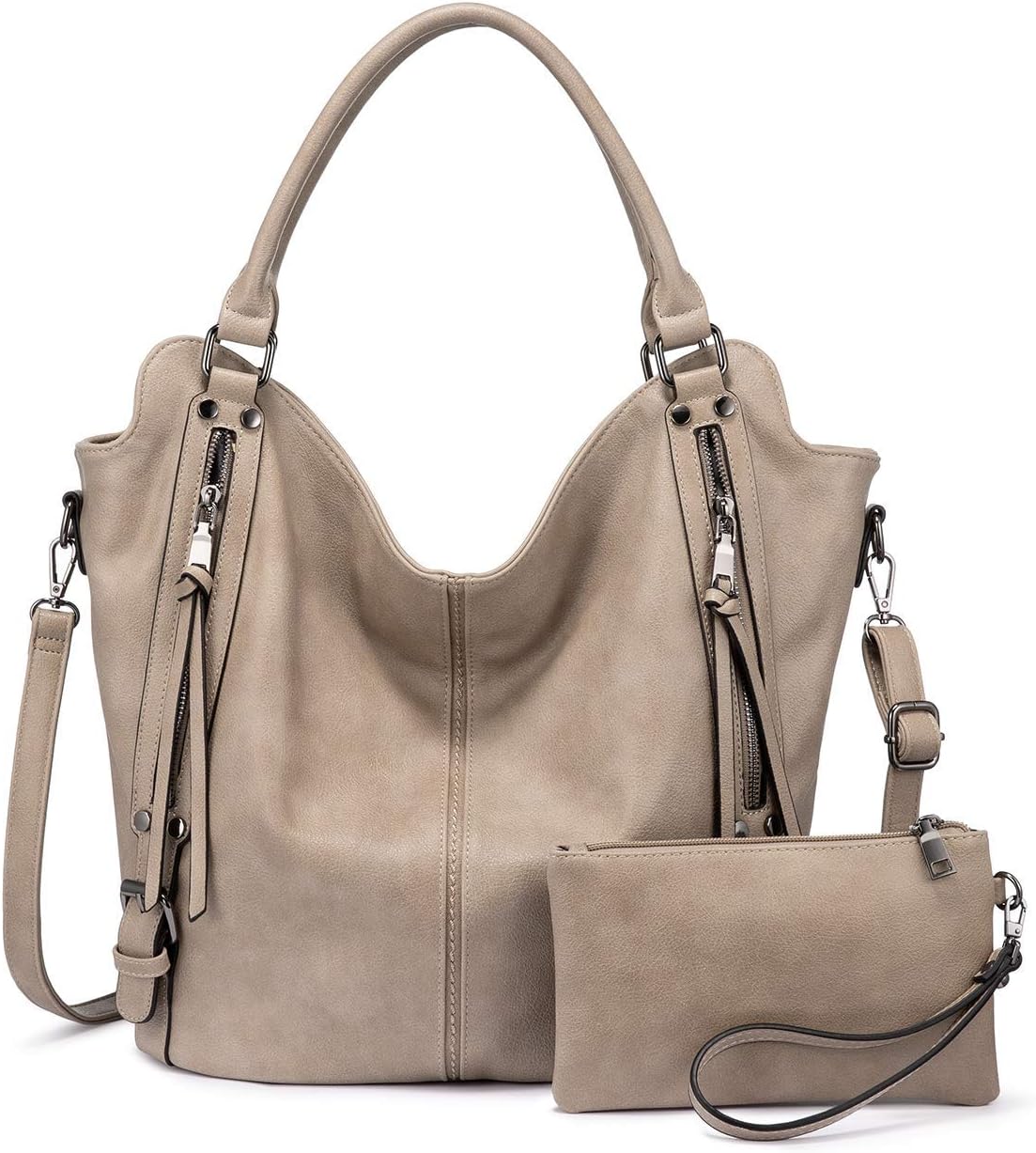 Thumbnail 5 de Realer Borsa Donna Set 2 Pezzi (Borsa Hobo/Tote + Clutch) in Eco-Pelle Marrone Chiaro