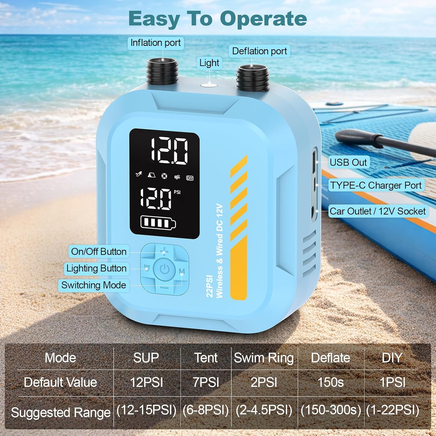 Thumbnail 3 de Rafeox Paddle Board Electric Pump: 22 PSI Portable Rechargeable SUP Air Pump
