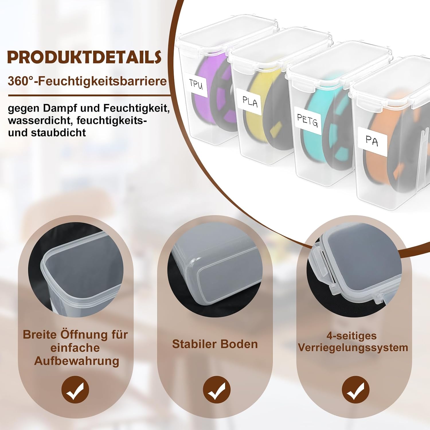 Detalle de bruwaa opbergdozen voor 3D-filament, 8 stuks van 4 liter