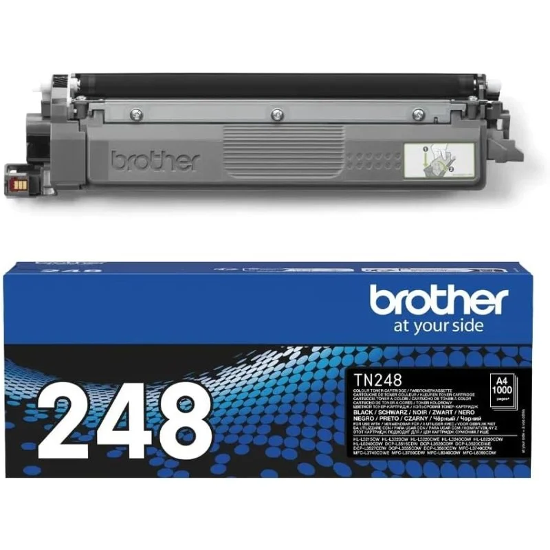 Detalle de Tóner Original Brother TN-248BK Negro: rendimiento de 1.000 páginas para impresoras LED color