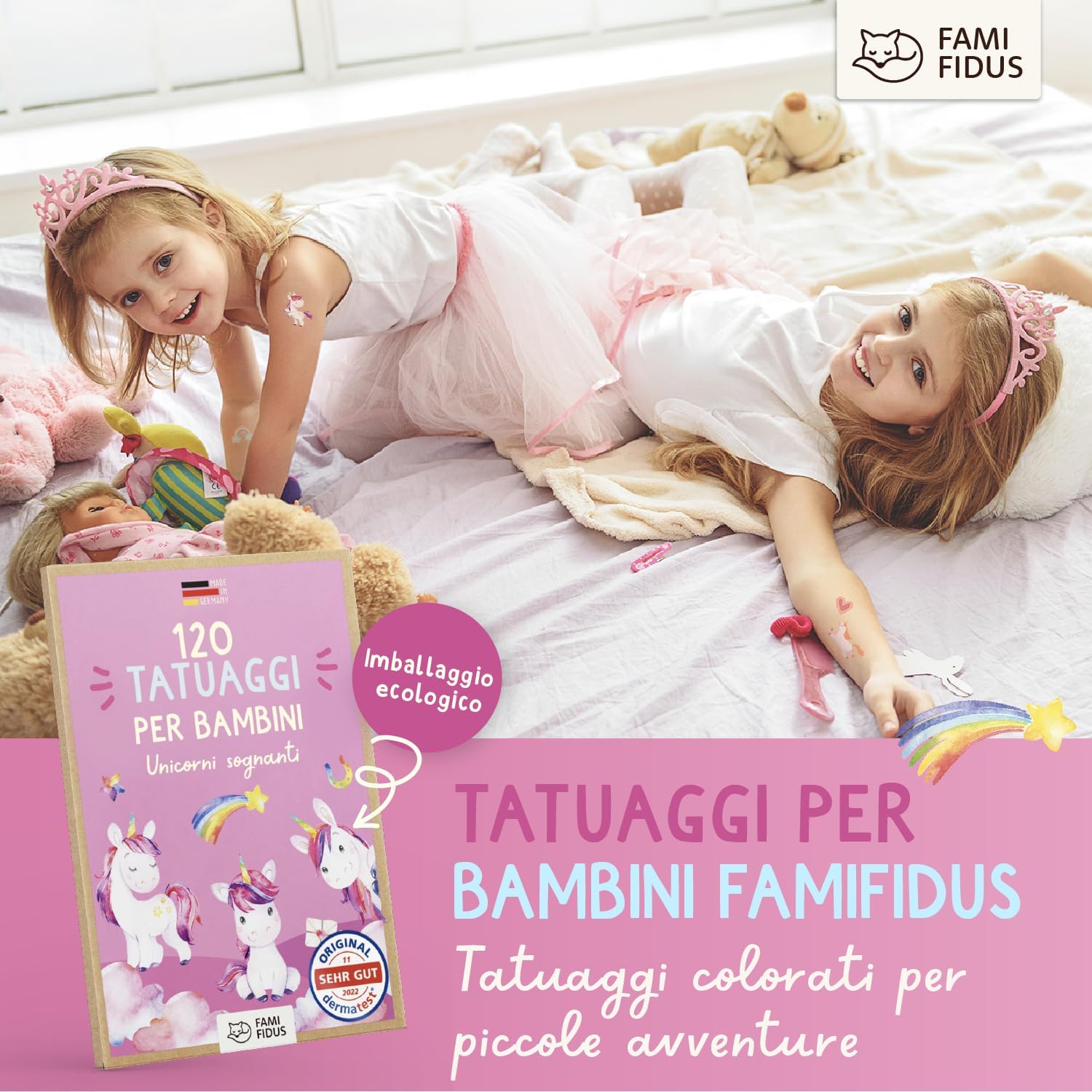 Thumbnail 6 de Famifidus 120 tatuaggi per bambini: set di tatuaggi temporanei skin-friendly per feste e compleanni