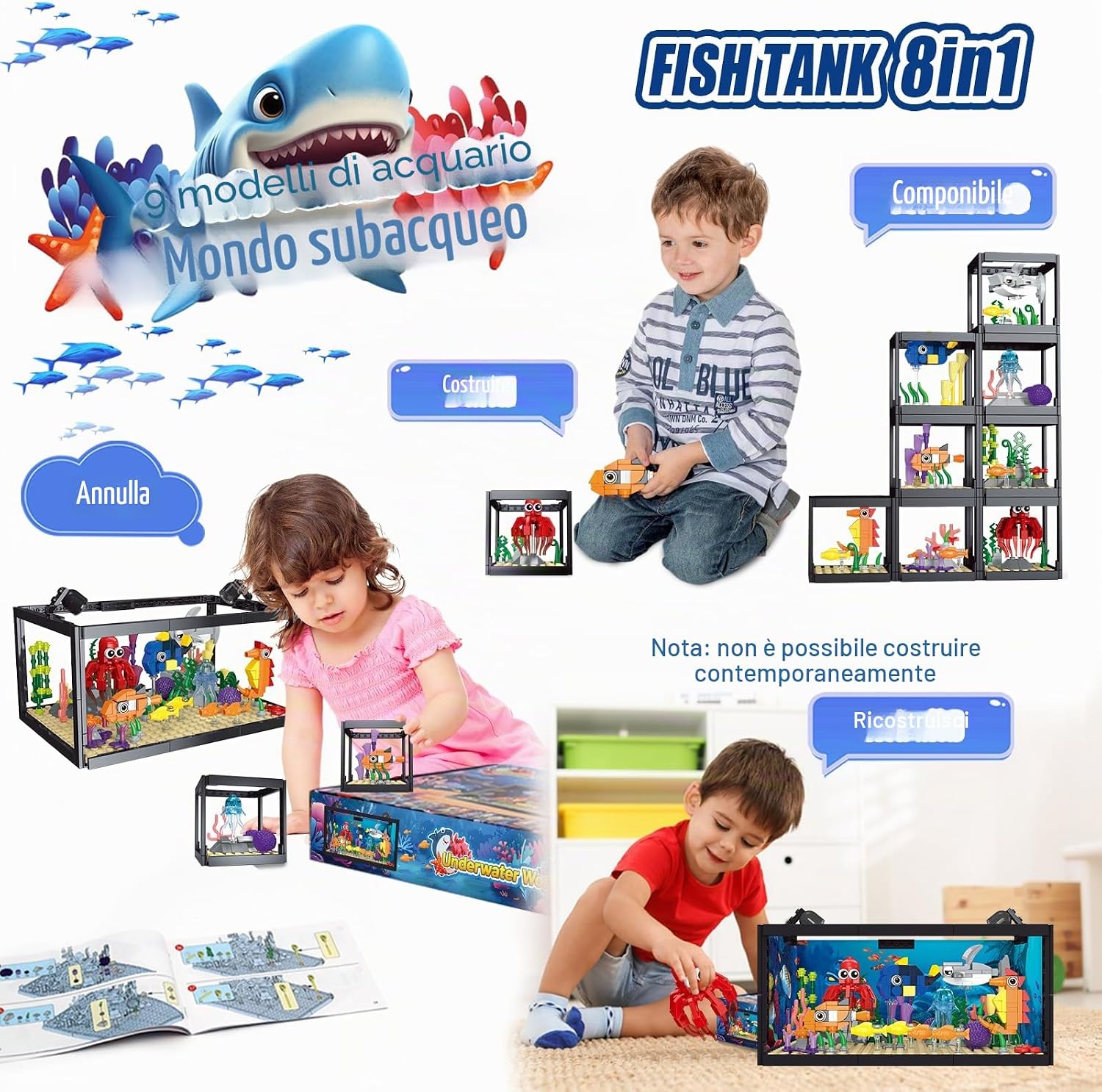 Detalle de Set di giocattoli da costruzione per acquari marini 8-in-1 con luci LED