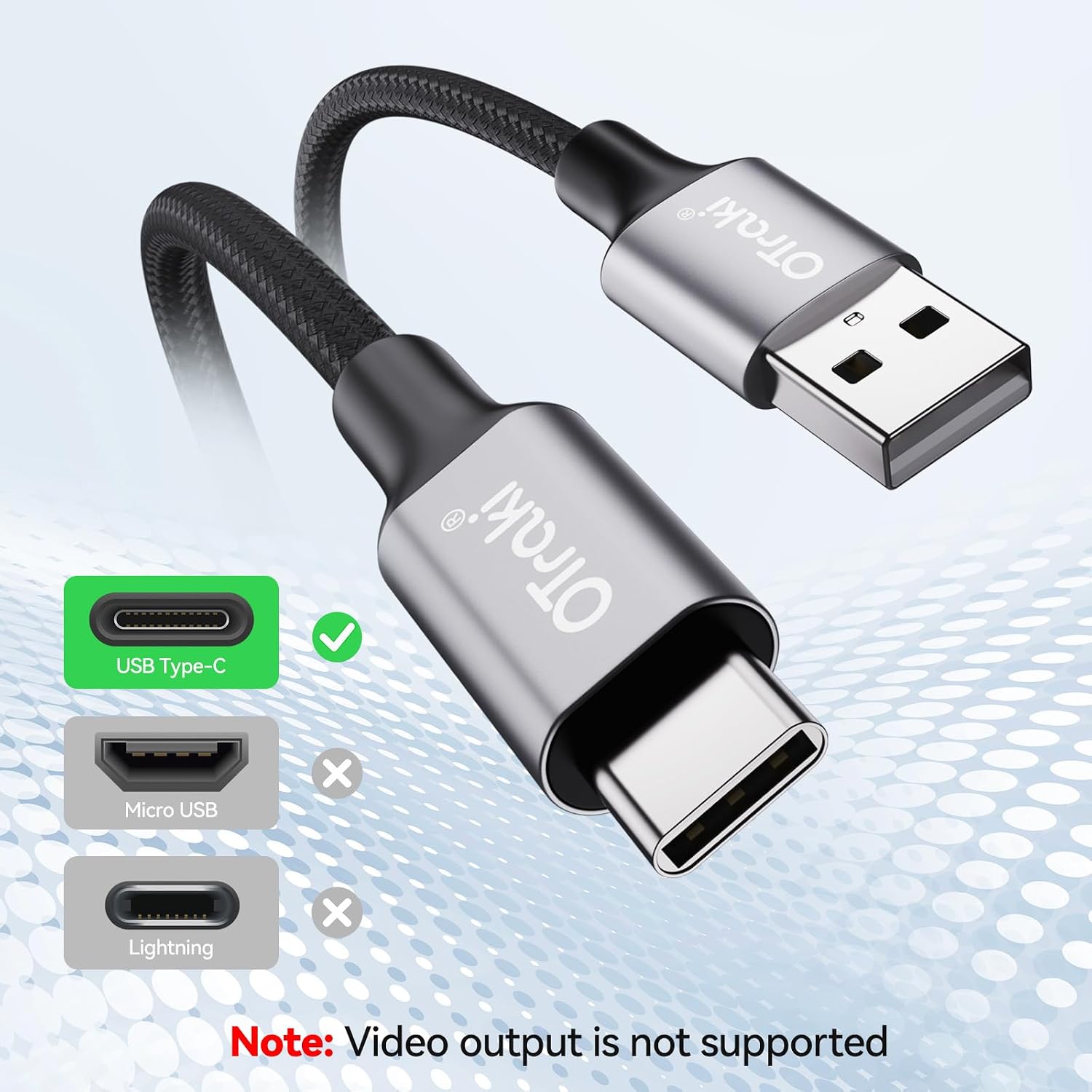 Detalle 2 de OTraki Cavo USB-C/USB-A 0,1 m: ricarica rapida, durata superiore e design intrecciato in nylon