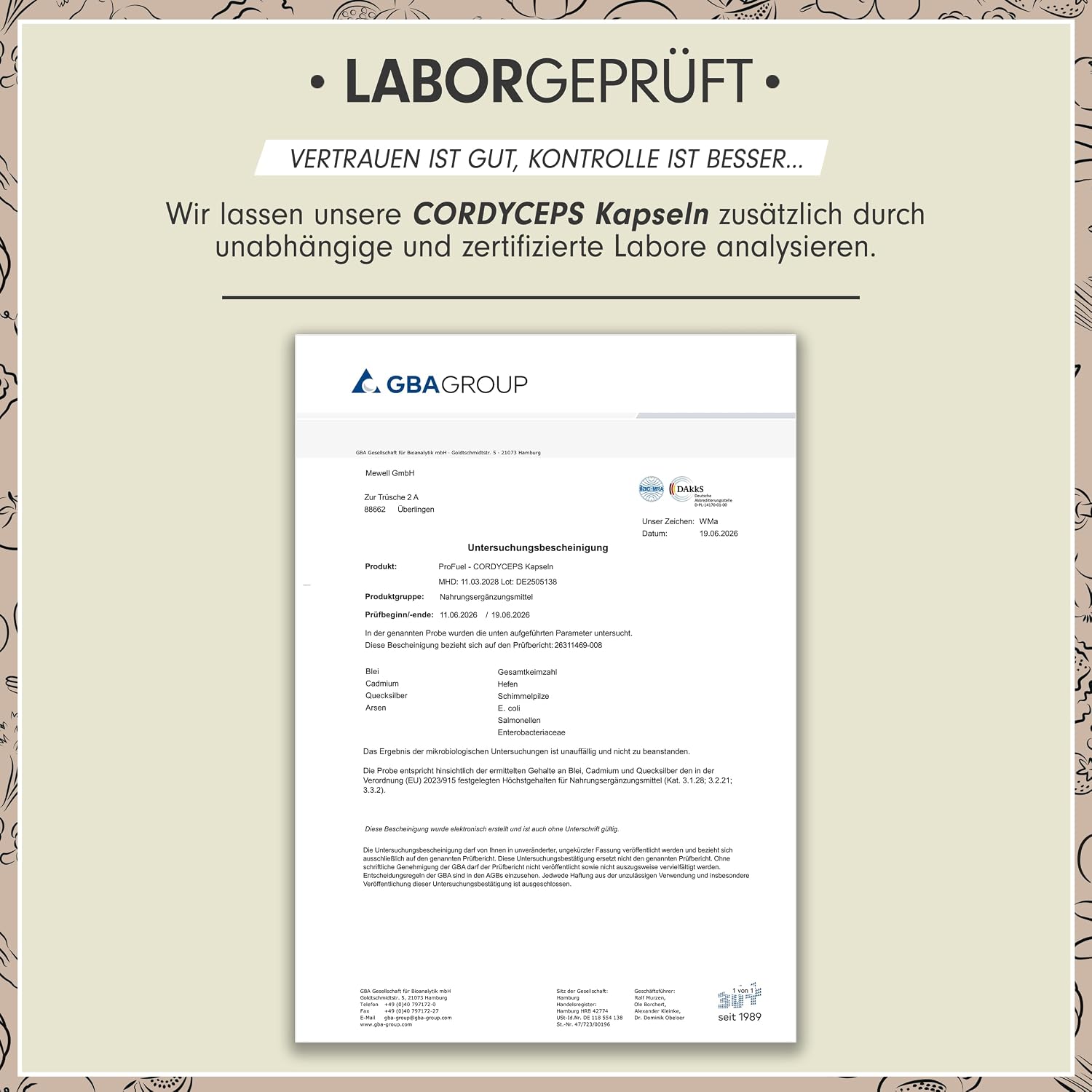 Detalle de Cordyceps Kapseln 180x – 2100 mg Vitalpilz-Extrakt (10:1, 40% Polysaccharide) von Vitalpilz