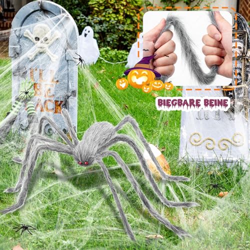 Detalle de benpen Halloween-Deko-Set mit Riesenspinne, biegsamen Beinen und Spinnennetz