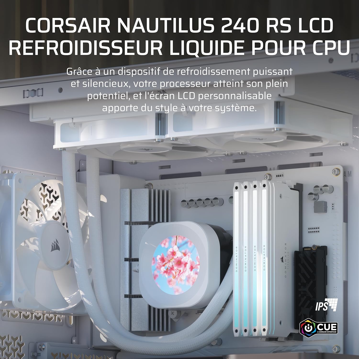 Thumbnail 1 de CORSAIR NAUTILUS 240 RS LCD Watercooling pour CPU – LCD 5,3 cm, radiateur 240 mm, blanc