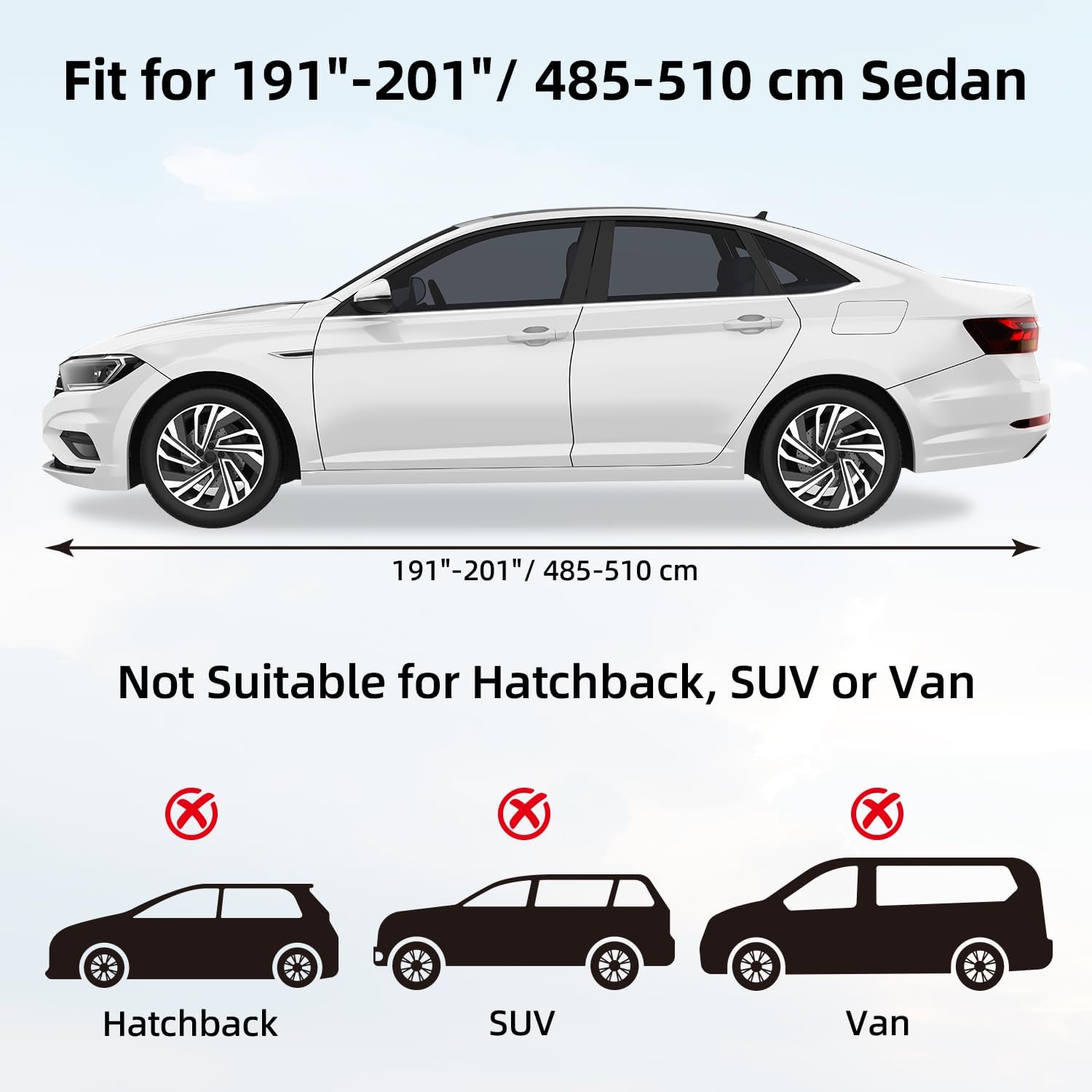 Thumbnail 1 de Ohuhu Universal Full Car Cover for Sedan (191–201 in / 485–510 cm) – All Weather Outdoor & Indoor Protection