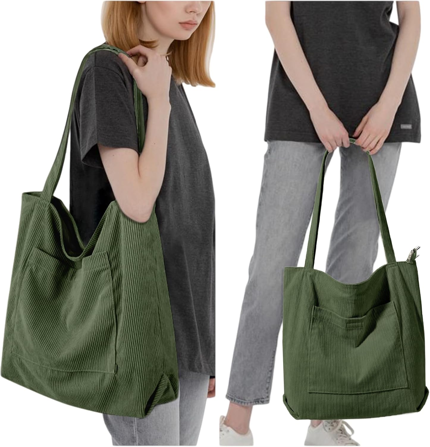 Detalle de Flintronic corduroy tote bag for women – large capacity waterproof shoulder bag with zip