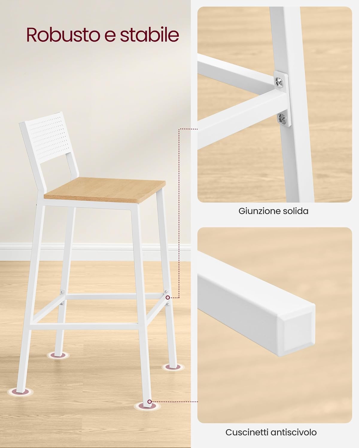 Thumbnail 6 de VASAGLE Sgabelli Cucina, Set da 2 – Sgabelli da Bar alti in stile industriale beige rovere bianco LBC070W09