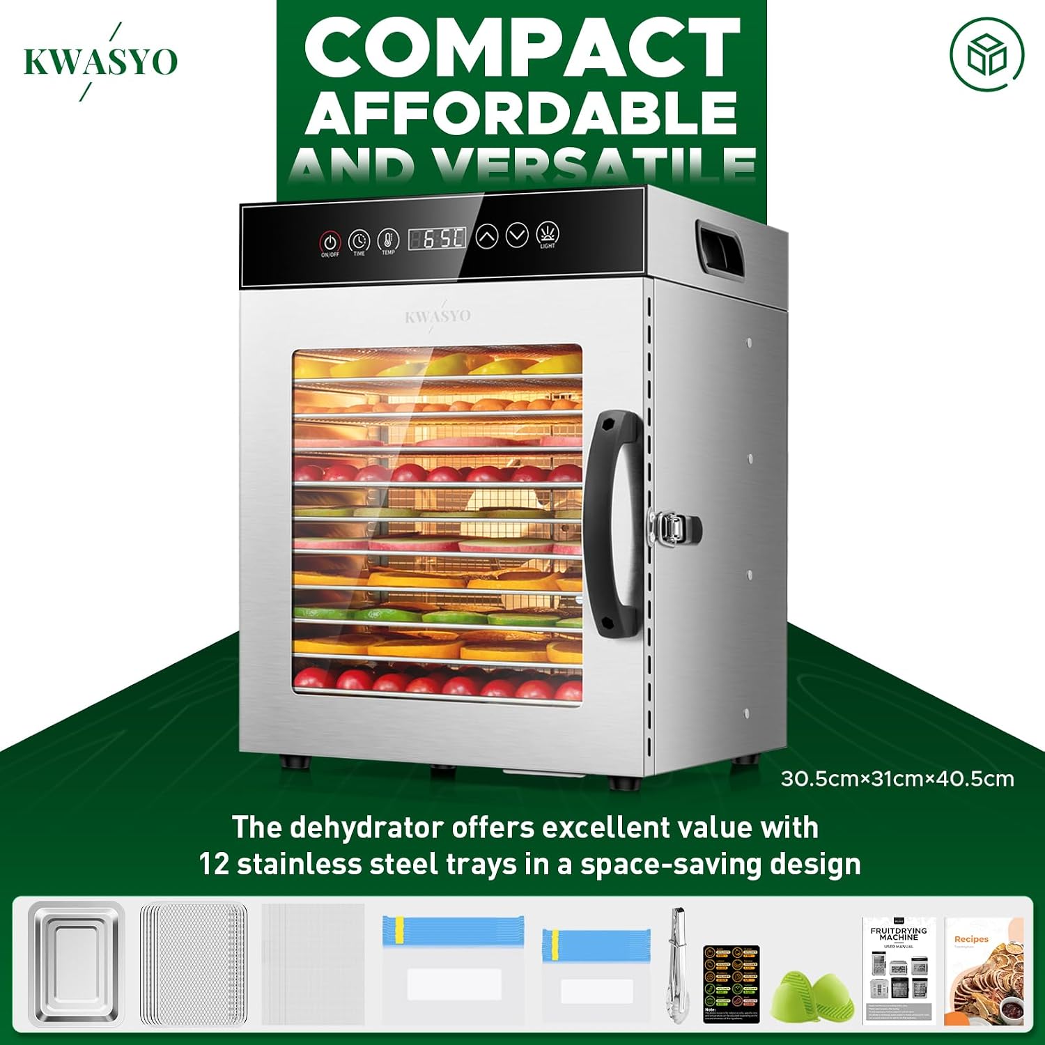 Detalle 2 de Kwasyo LT-17 Food Dehydrator, 12 Trays, 30–90°C Control and 24-Hour Timer