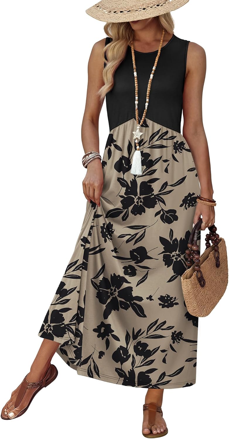 Detalle de WIHOLL Summer Dresses Babydoll Maxi Dress with Pockets