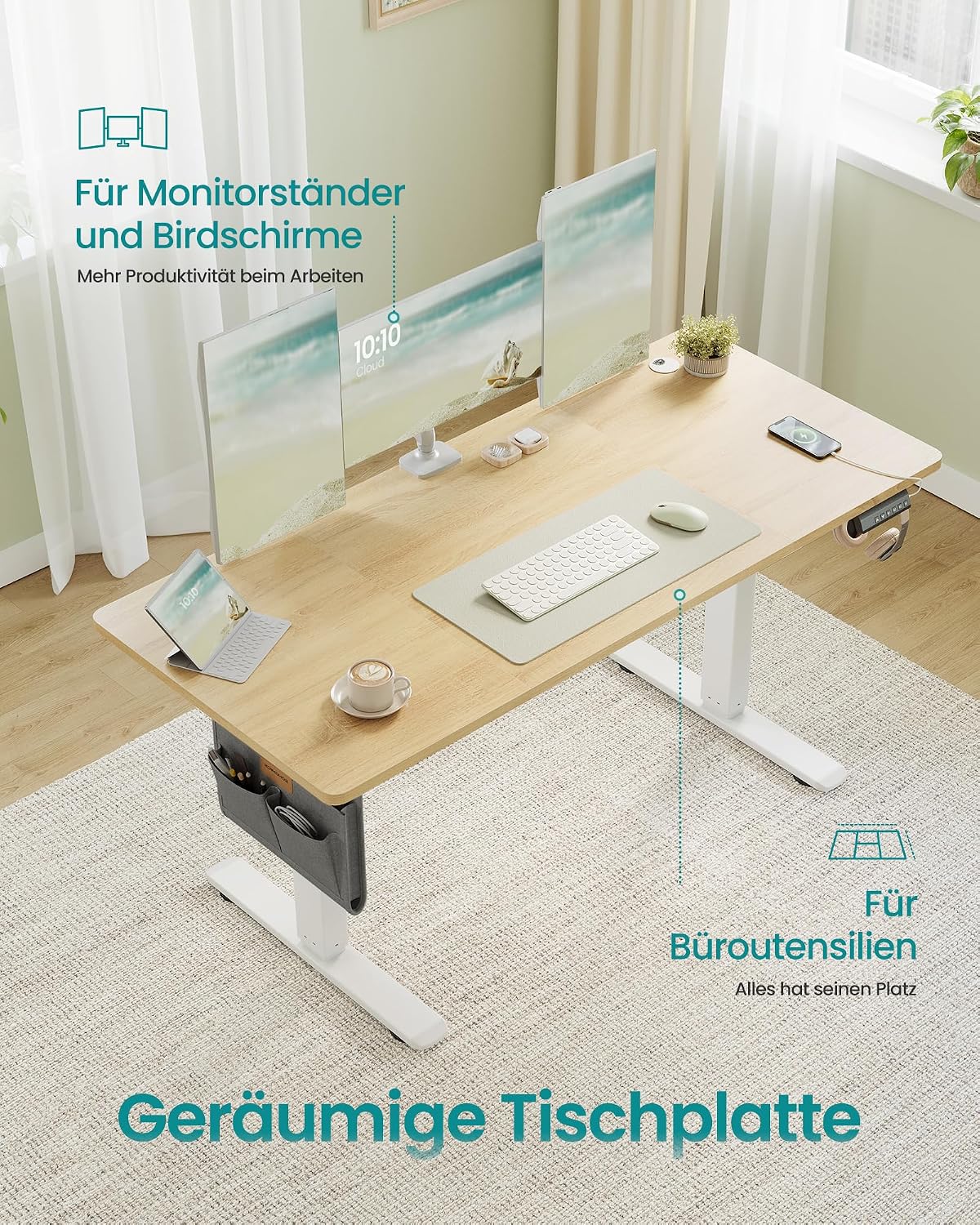 Thumbnail 4 de SONGMICS Höhenverstellbarer Schreibtisch 140x60 cm đ