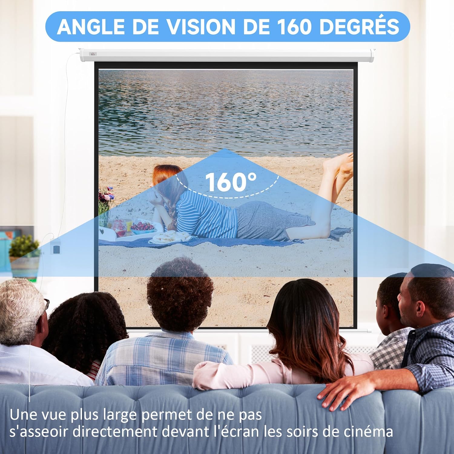 Thumbnail 3 de HOMCOM Écran vidéoprojecteur motorisé 96 pouces (format 1:1) 4K HD – montage mural ou plafond