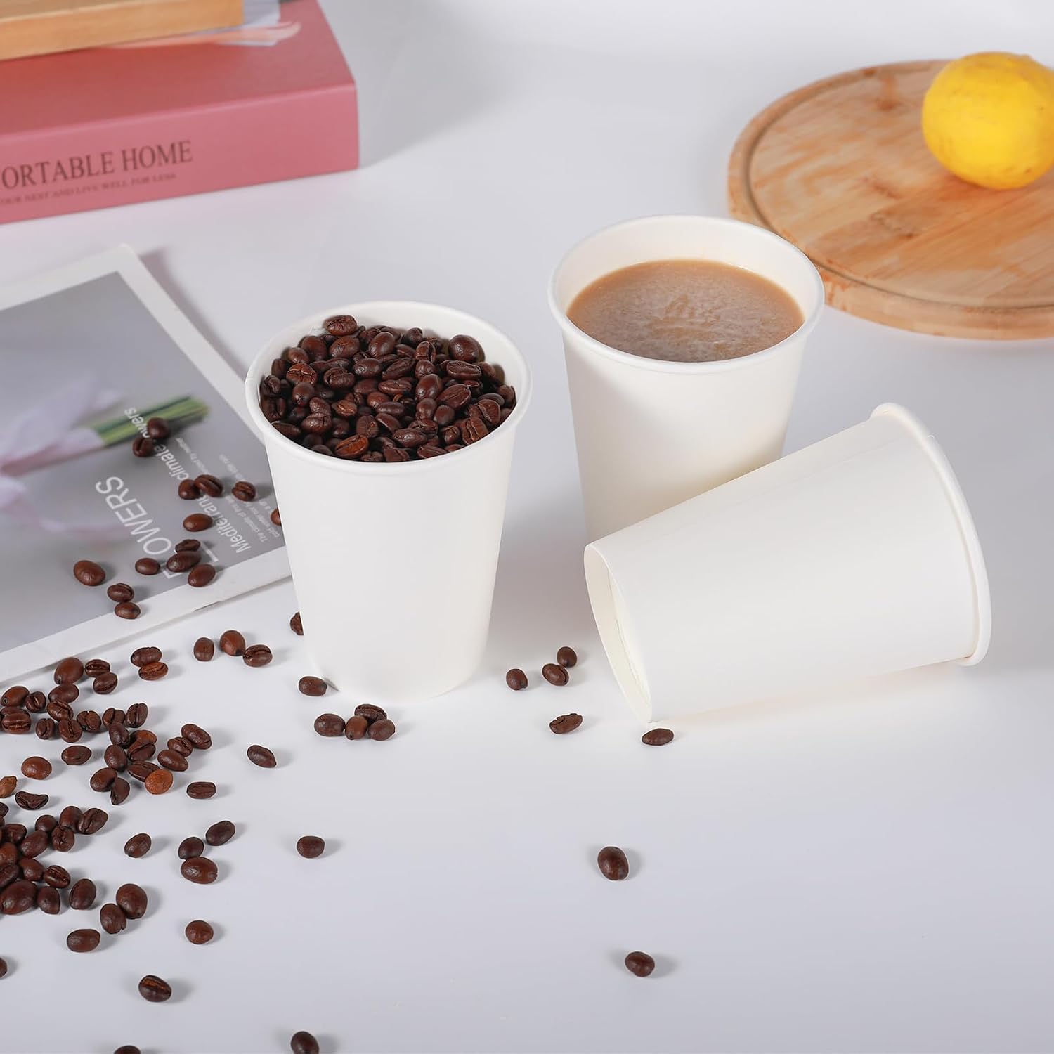 Detalle 1 de WUHUIXOZ 240 pcs Disposable Paper Cups, 12 oz, White, Recyclable