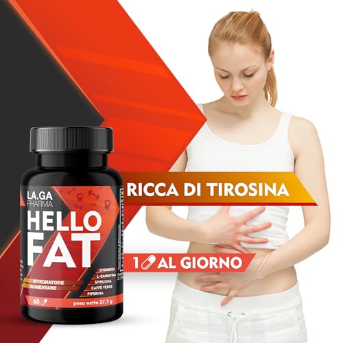 Detalle de HelloFat di LA.GA: Integratore con Spirulina, L-Tirosina e Arancio Amaro – 60 capsule