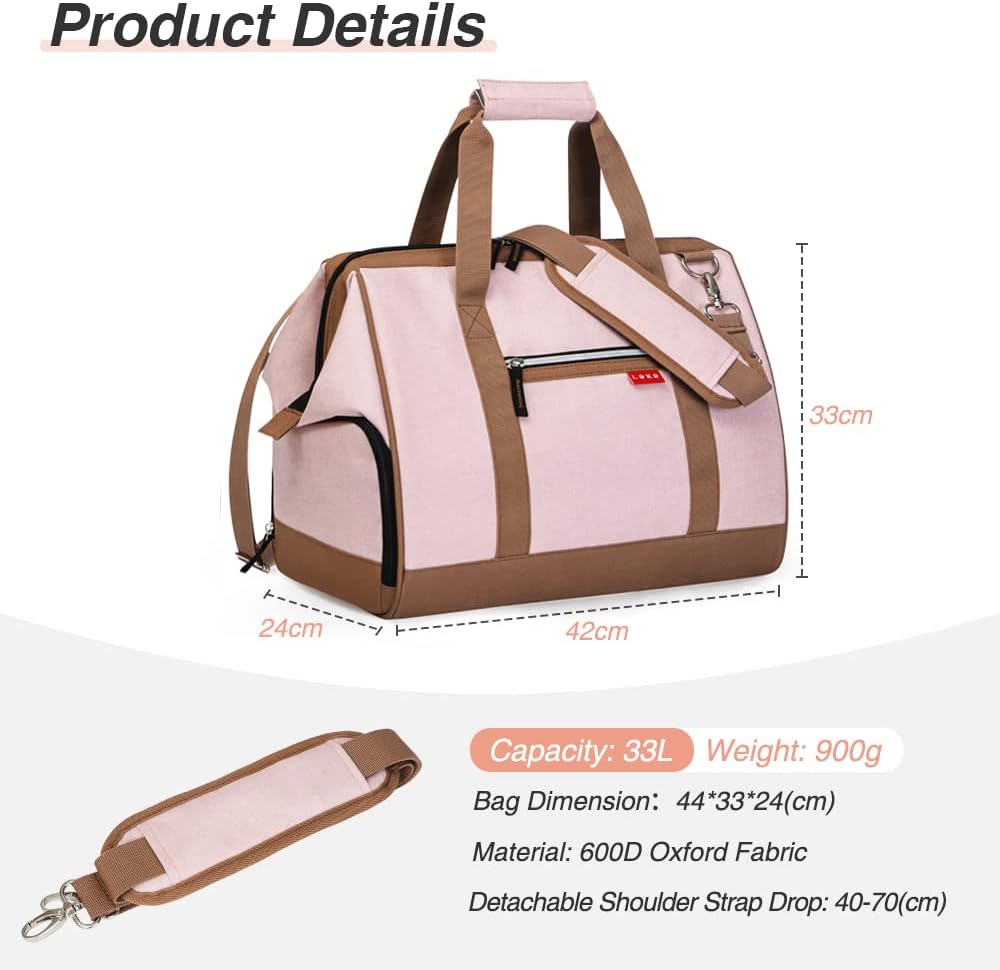 Thumbnail 1 de Lekesky Weekend Overnight Bag 33L for Women – Top Opening Duffles (Pink, 42x33x24 cm)