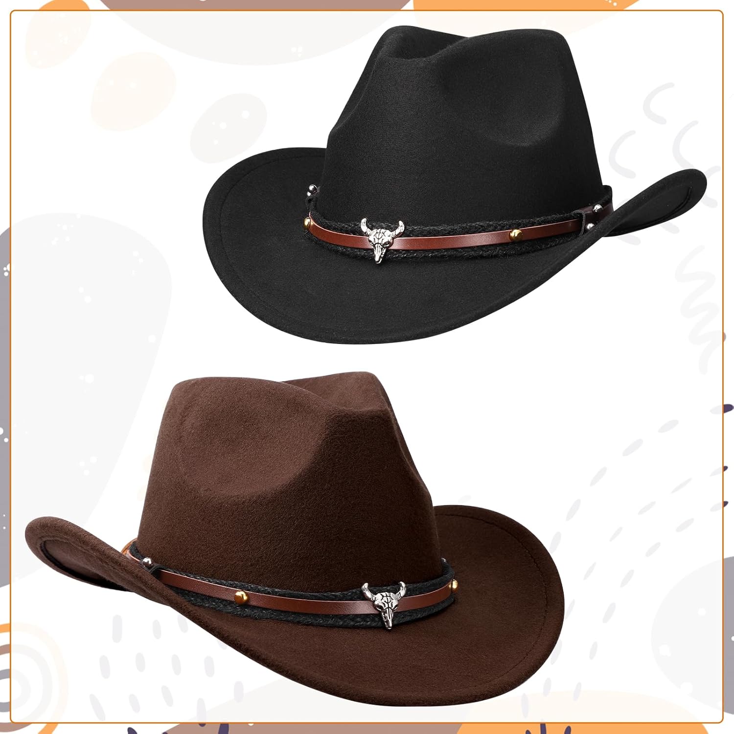 Thumbnail 3 de ViEinkaufen 2Pcs Cowboy Hats in Black & Brown with Bandana Scarves Western Hat Set