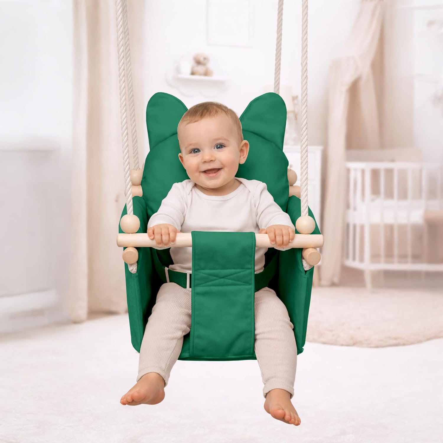 Detalle de MAMOI Altalena per bambini con cintura di sicurezza – seduta sicura per interno, 6–36 mesi