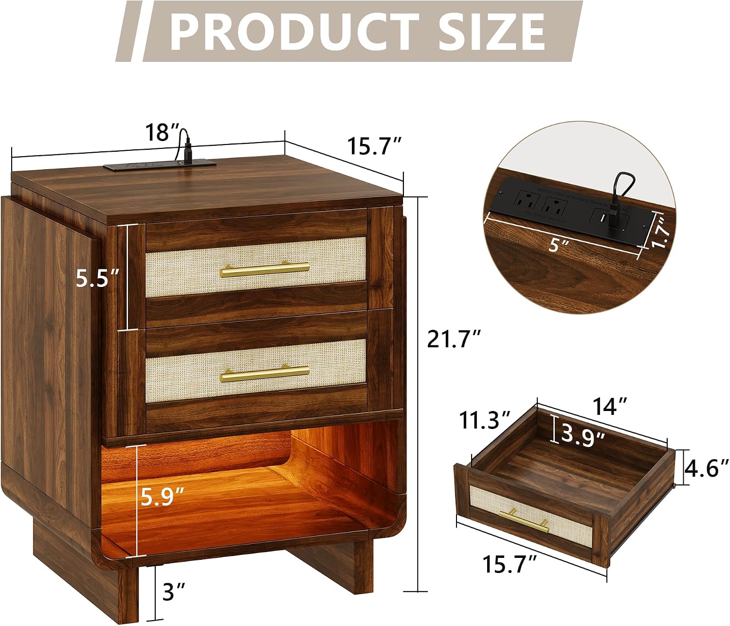 Detalle 2 de Feonase Nightstand, 18-Inch Wide
