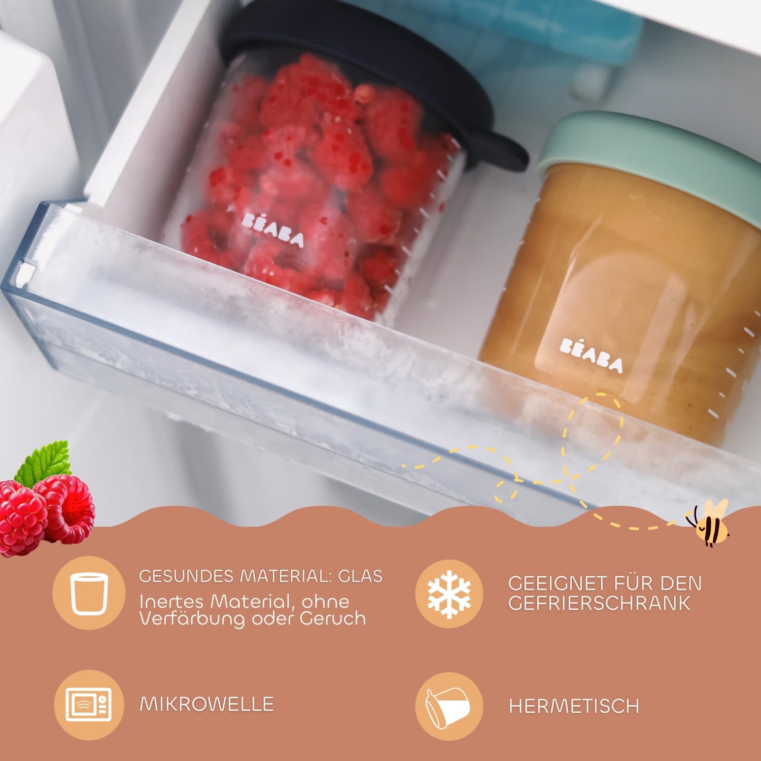 Detalle de BÉABA Set mit 6 Glas-Portionsbehältern, 150 ml, Sunrise
