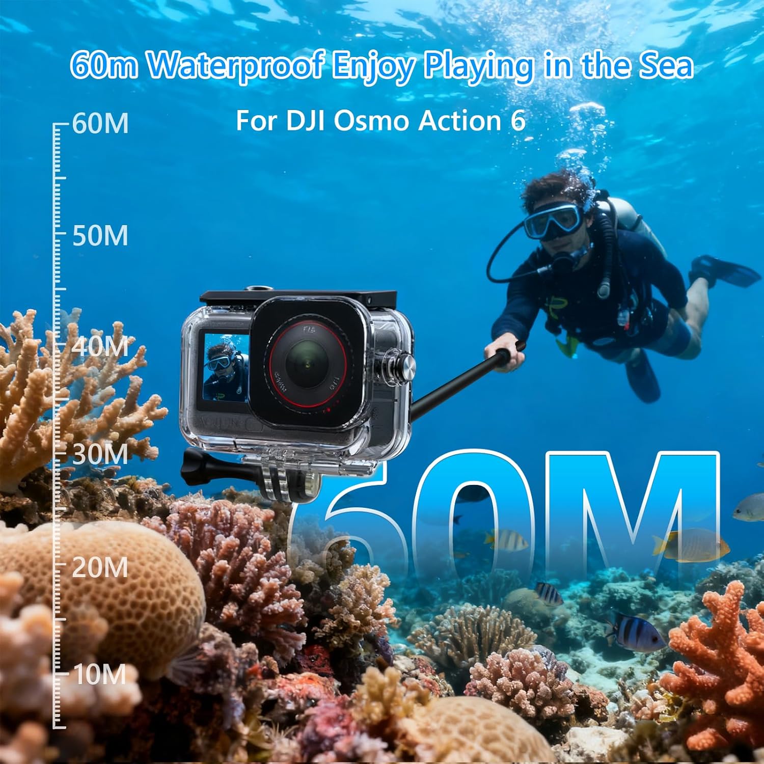 Thumbnail 1 de 60m/196ft Waterproof Case for DJI Osmo Action 6 – Deep-Dive Underwater Housing
