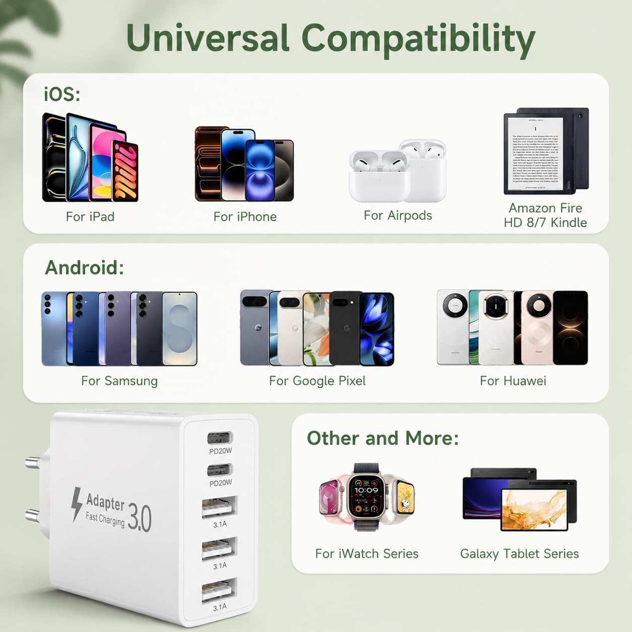 Detalle de Caricatore USB-C Rapido 50W a 5 Porte: stazione di ricarica compatta per dispositivi