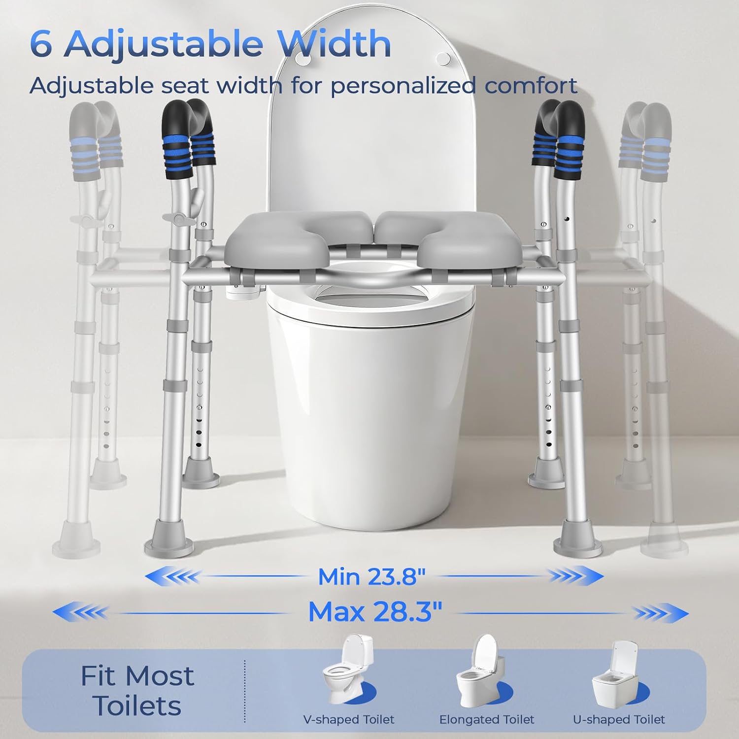 Detalle de KingPavonini Raised Toilet Seat with Handles, 500 lbs Capacity, Adjustable Height & Width
